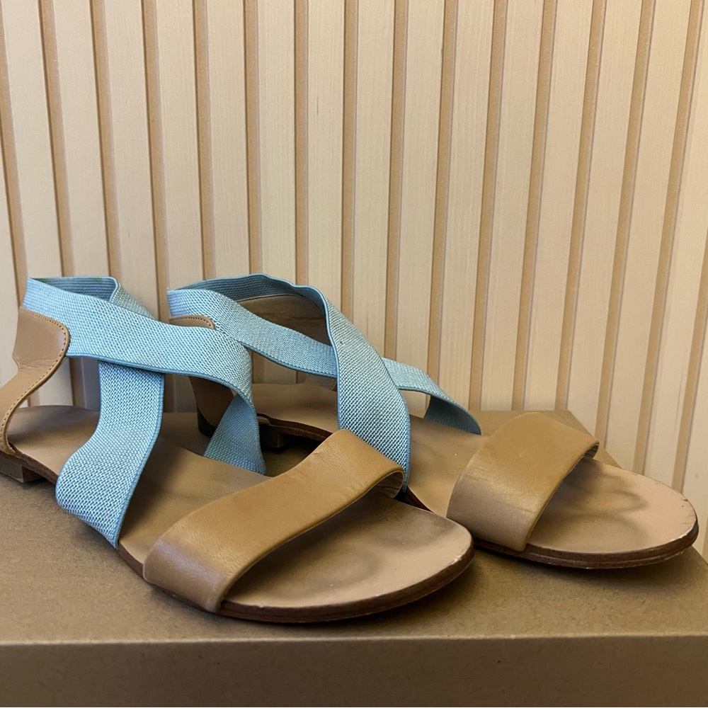 Splendid Light Blue Elastic Crossover & Tan Leather Sandals